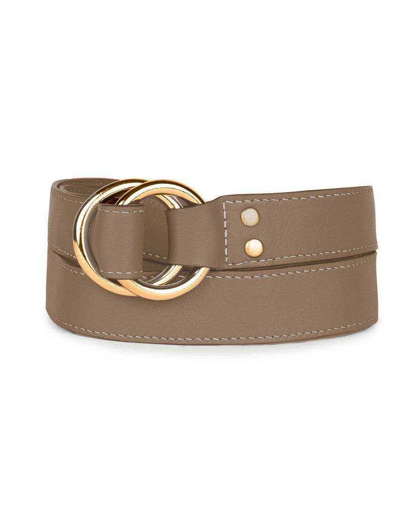DOUBLE RING BELT in Funghi Napa leather belt Kendall Conrad   