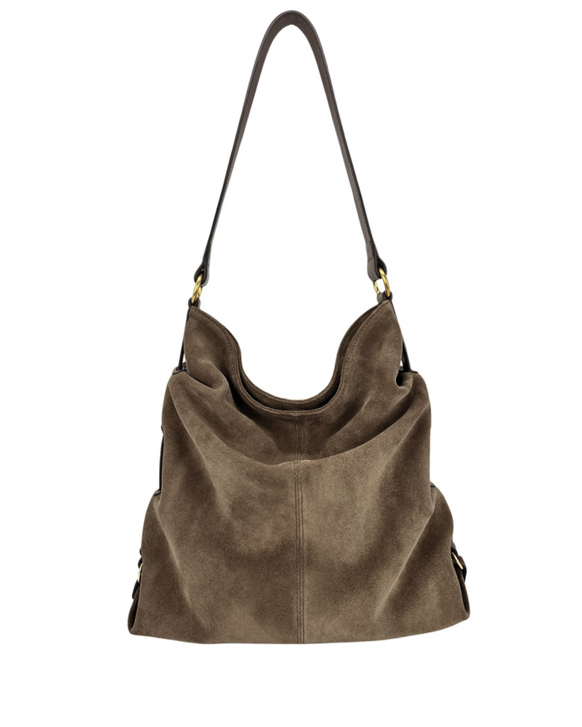 BOHEMIA GATHERED SHOULDER BAG in Funghi Suede shoulder bag Kendall Conrad   