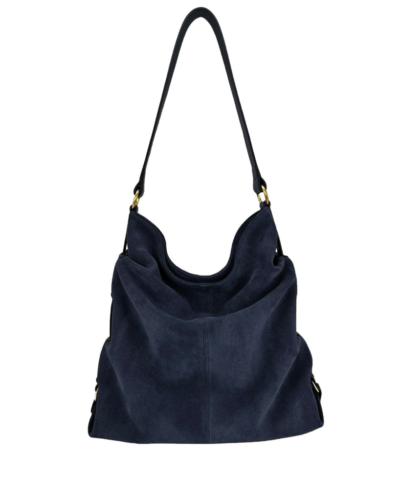 BOHEMIA GATHERED SHOULDER BAG in Navy Suede shoulder bag Kendall Conrad   