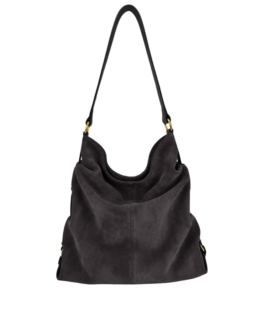 BOHEMIA GATHERED SHOULDER BAG in Smoke Nubuck shoulder bag Kendall Conrad   