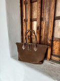 FIGUERES SHOULDER AND CROSSBODY BAG in Funghi Suede large leather bag Kendall Conrad   