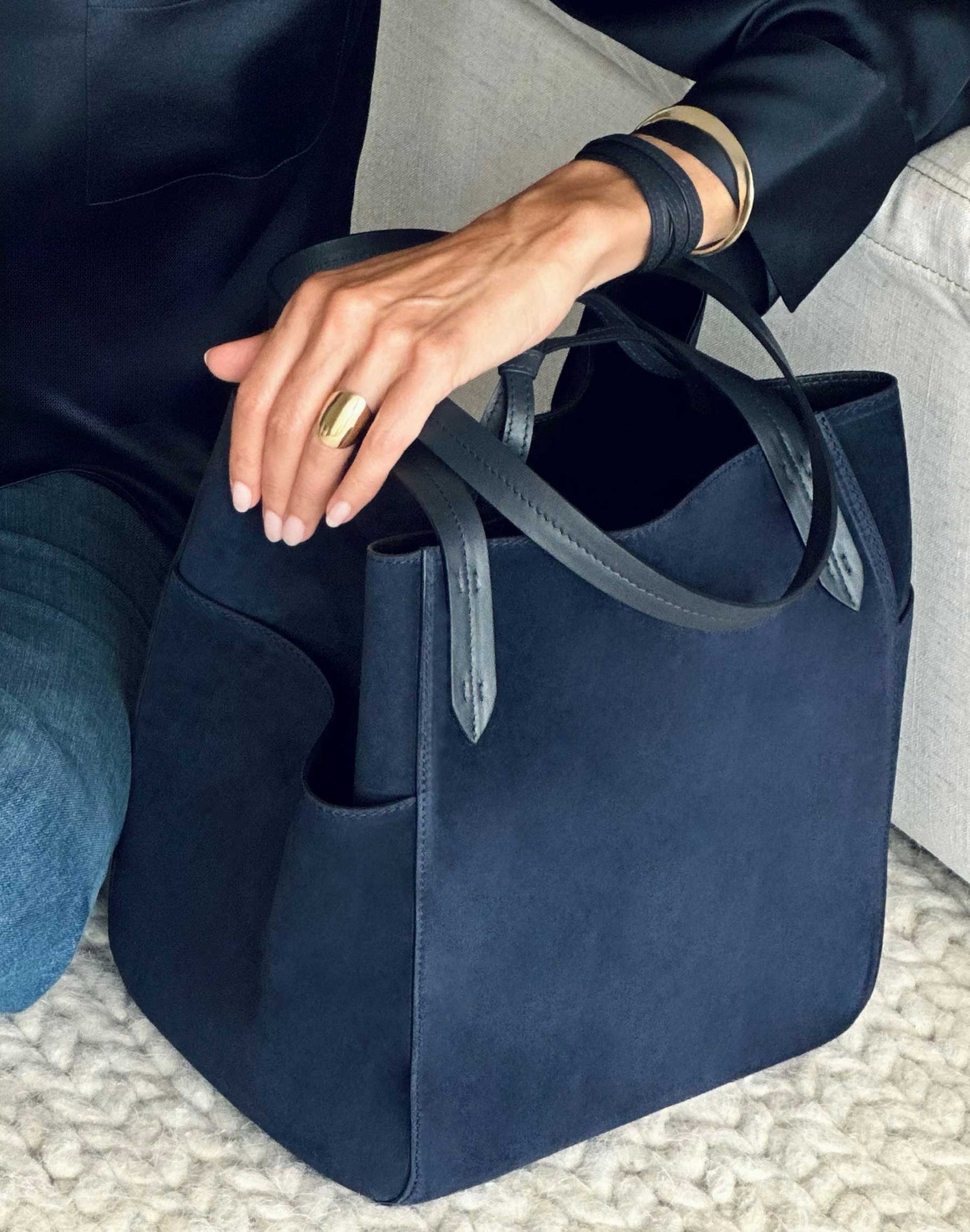 navy suede tote