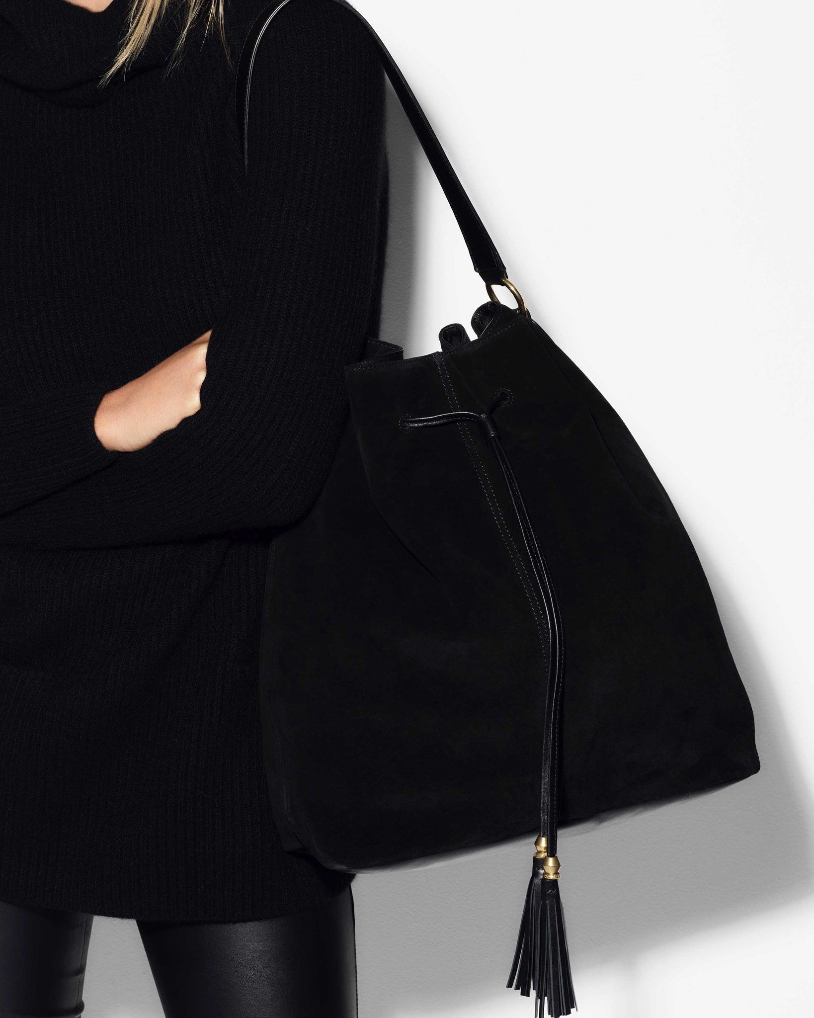 Large Bucket Bag in Black Napa | L'aventura