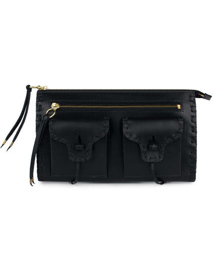 MANOLÎN CLUTCH + CROSSBODY in Black Napa clutch bag Kendall Conrad   