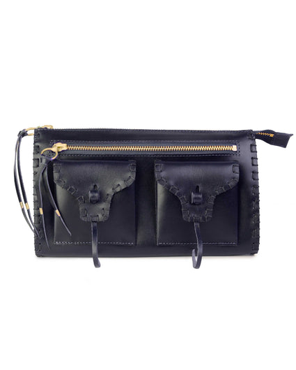 MANOLÎN CLUTCH + CROSSBODY in Navy Napa clutch bag Kendall Conrad   