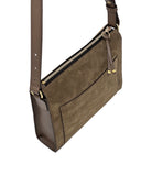 OLIMPIA CROSSBODY AND SHOULDER BAG in Funghi Suede leather bag, Kendall Conrad   