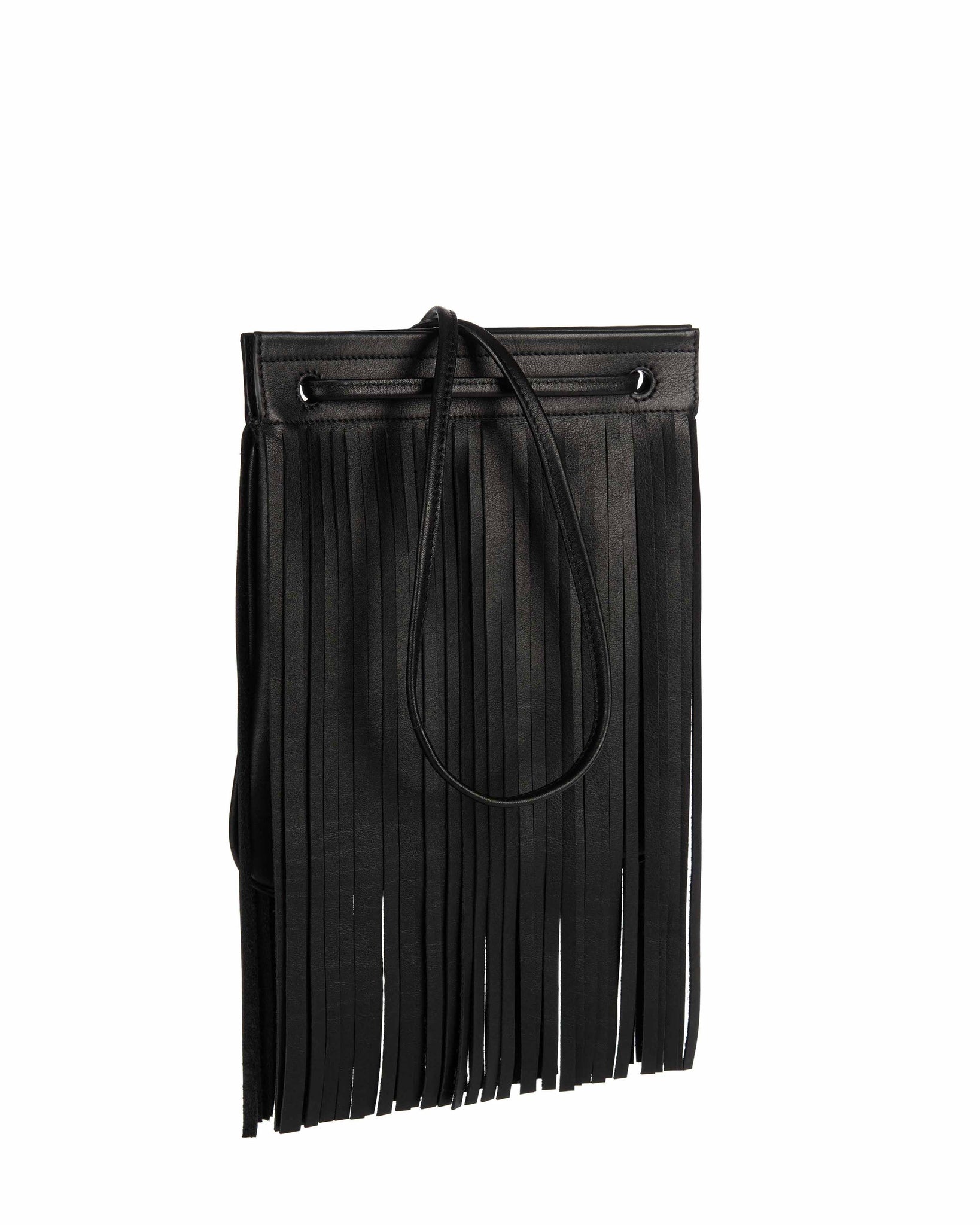 Leather Fringe Purse in Black - Women's Hobo Fringe Purses