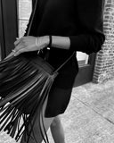GIRONA FRANJA FRINGE BAG in Black Napa leather fringe bag Kendall Conrad   
