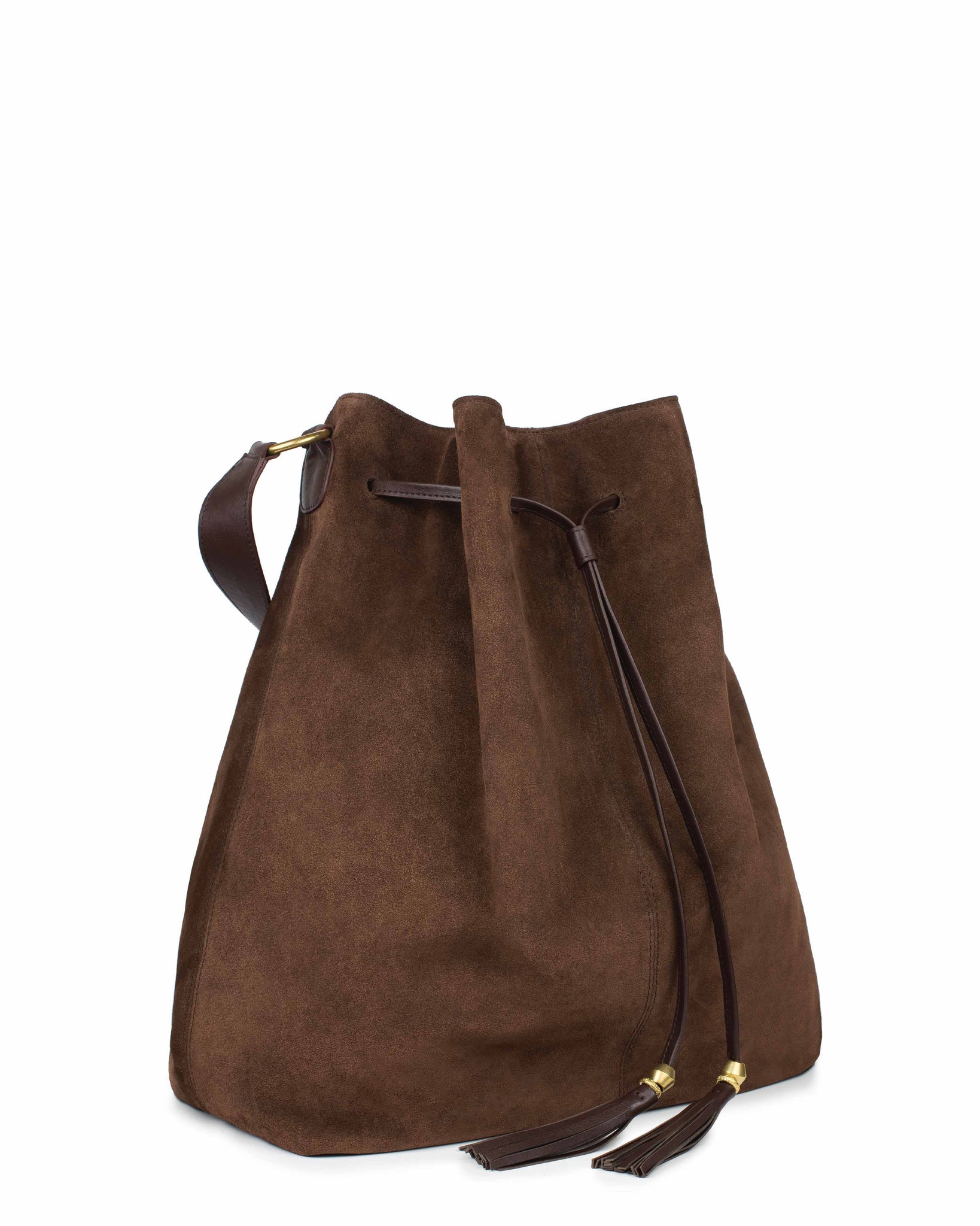 L'AVENTURA LARGE BUCKET BAG in Chocolate Suede – Kendall Conrad