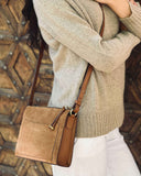 OLIMPIA CROSSBODY AND SHOULDER BAG in Umber Suede leather bag, Kendall Conrad   