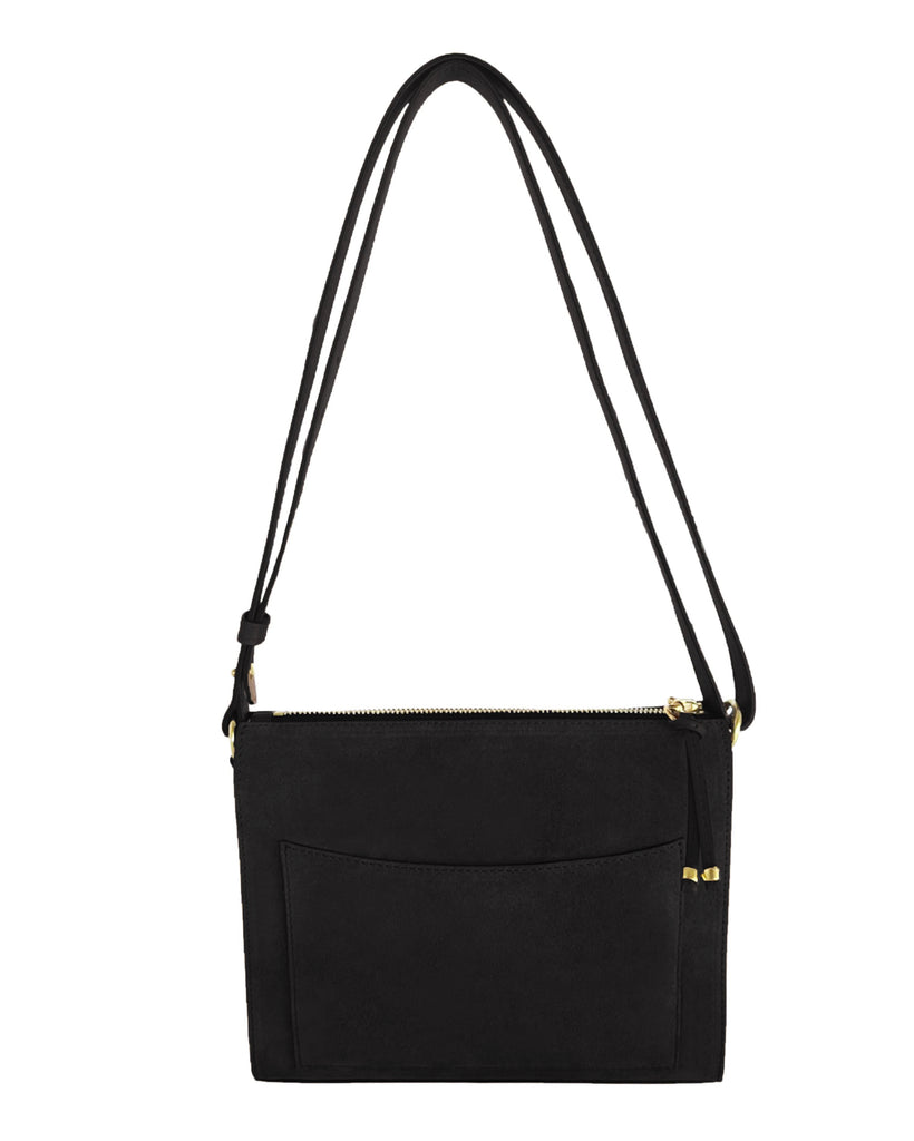 OLIMPIA CROSSBODY AND SHOULDER BAG in Black Suede leather bag, Kendall Conrad   