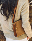 OLIMPIA CROSSBODY AND SHOULDER BAG in Umber Suede leather bag, Kendall Conrad   