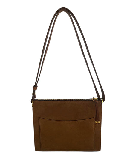 OLIMPIA CROSSBODY AND SHOULDER BAG in Umber Suede leather bag, Kendall Conrad   