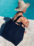 XARRACA EXTRA LARGE TOTE BAG in Black Organic Hemp leather, beach Kendall Conrad   